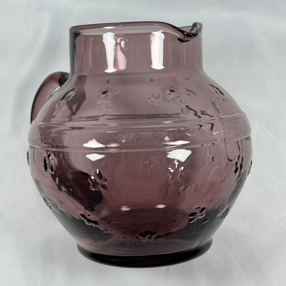 VTG Crownford Giftware 1988 Amethyst Rose Pink Art Glass Pitcher Bow Flowers - Picture 7 of 10